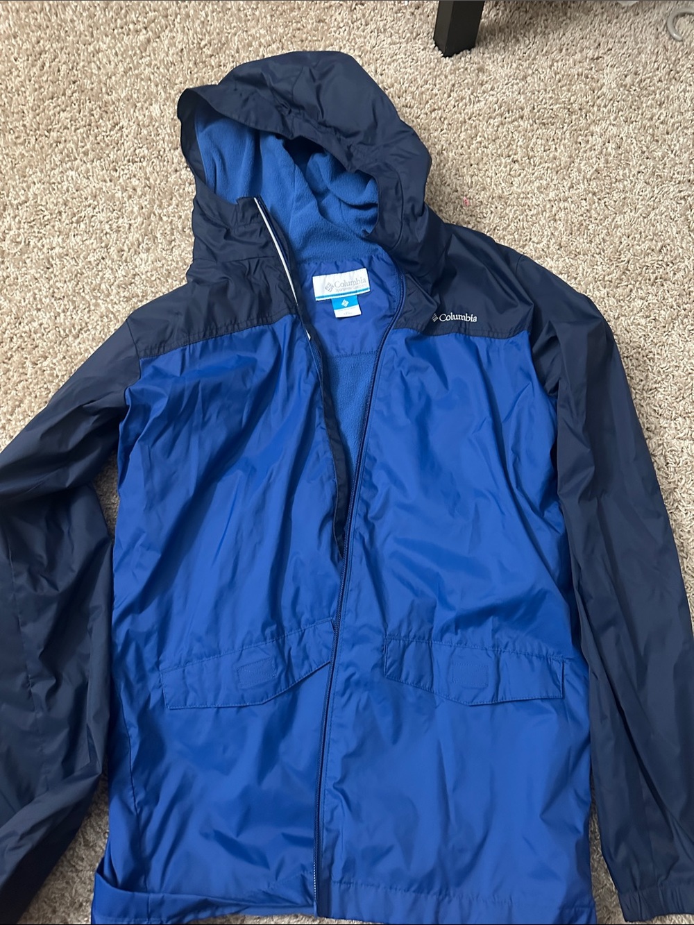 Columbia Navy and Royal Blue Hooded Rain Jacket